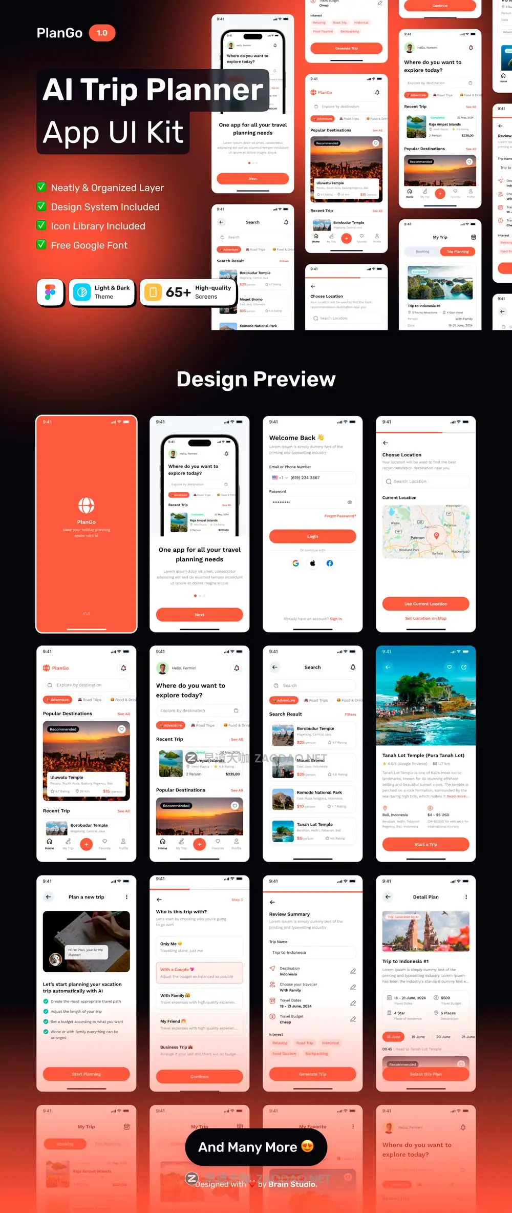 65+屏双配色AI智能旅行旅游路线规划景点航班旅馆预订APP UI界面设计Figma模板套件 PlanGo – AI Trip Planner Mobile App UI Kit插图5 65+屏双配色AI智能旅行旅游路线规划景点航班旅馆预订APP UI界面设计Figma模板套件 PlanGo – AI Trip Planner Mobile App UI Kit插图5
