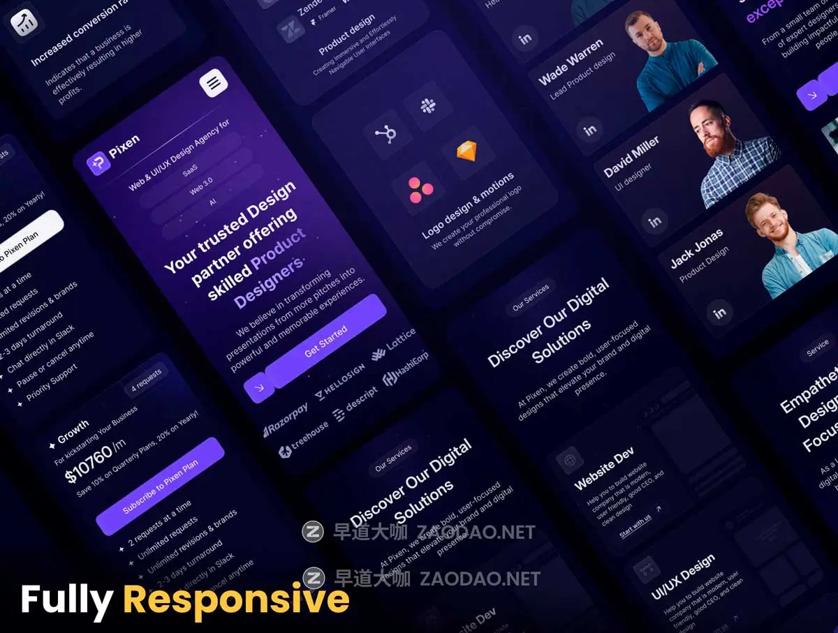 75+屏响应式暗黑系数字科技网络服务网站WEB UI界面设计Figma模板素材 Pixen – Digital Agency Website Template插图4 75+屏响应式暗黑系数字科技网络服务网站WEB UI界面设计Figma模板素材 Pixen – Digital Agency Website Template插图4