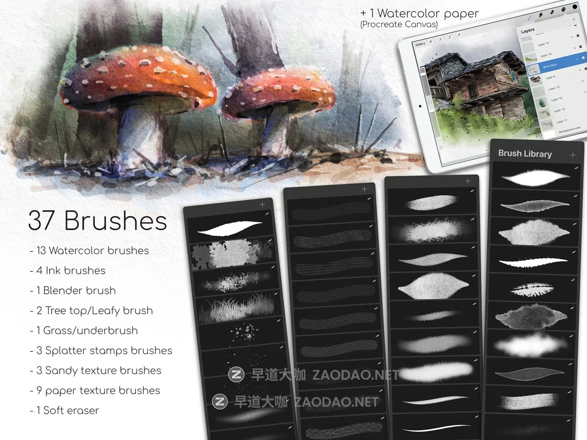 逼真水墨水彩艺术绘画procreate画笔笔刷纸张画布设计素材 MC Watercolor Brushes for Procreate插图2 逼真水墨水彩艺术绘画procreate画笔笔刷纸张画布设计素材 MC Watercolor Brushes for Procreate插图2