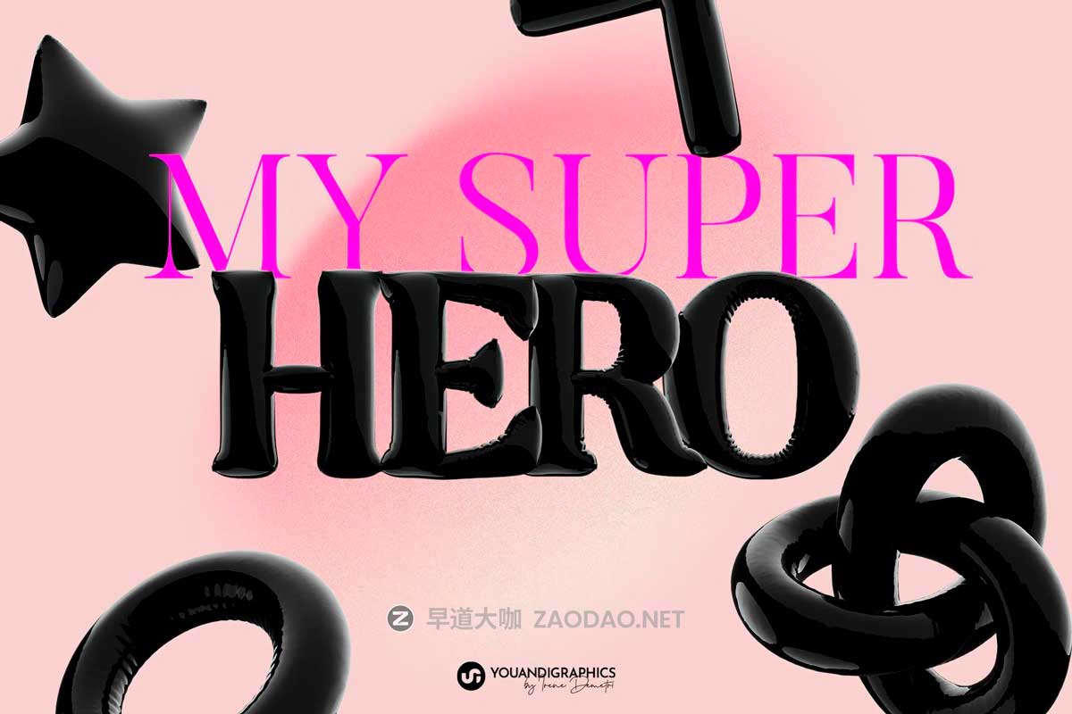 复古Y2K风黑色气球质感胖乎乎泡泡字母数字符号PNG免抠图设计素材 Latex 3D Lettering Set插图6