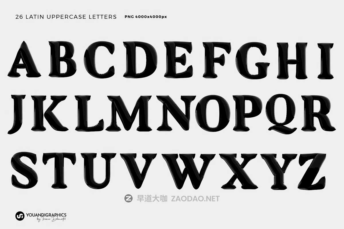 复古Y2K风黑色气球质感胖乎乎泡泡字母数字符号PNG免抠图设计素材 Latex 3D Lettering Set插图12