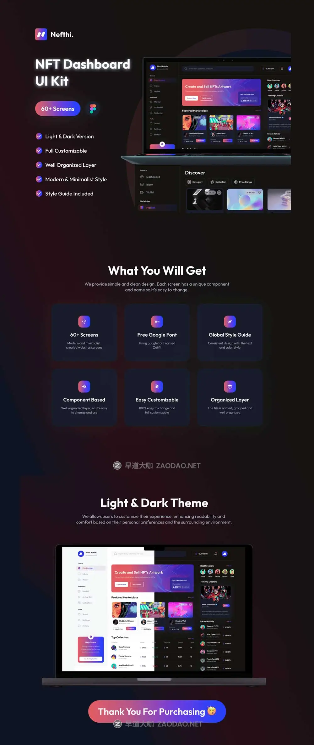 60+屏高级暗黑系NFT虚拟物品交易仪表盘WEB UI界面设计Figma模板套件 Nefthi – NFT Dashboard UI Kit插图4 60+屏高级暗黑系NFT虚拟物品交易仪表盘WEB UI界面设计Figma模板套件 Nefthi – NFT Dashboard UI Kit插图4