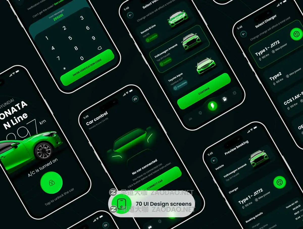 70屏暗黑风电动车汽车共享充电桩充电站APP软件UI界面设计Figma模板套件 EVAR – EV Control & Charging UI Kit插图5 70屏暗黑风电动车汽车共享充电桩充电站APP软件UI界面设计Figma模板套件 EVAR – EV Control & Charging UI Kit插图5