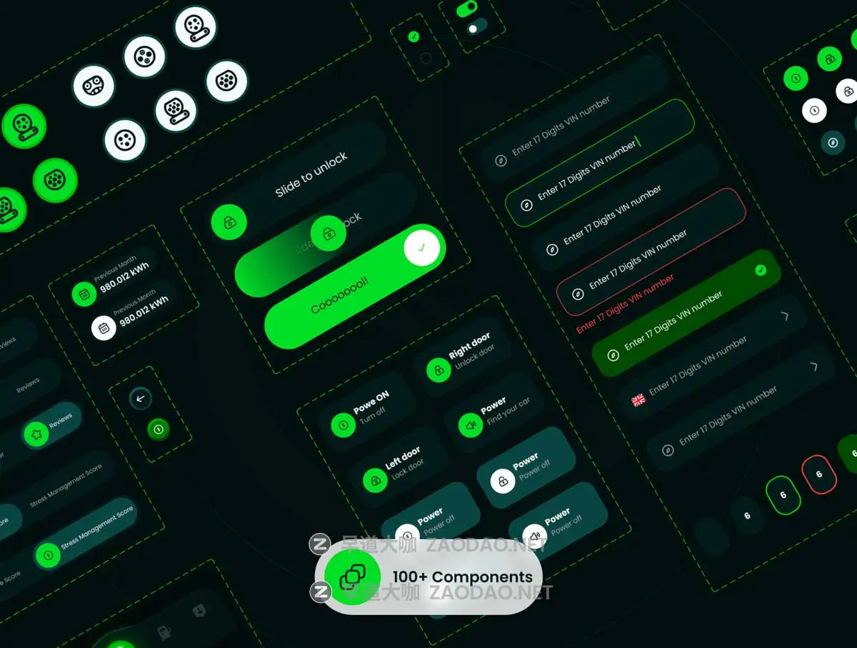 70屏暗黑风电动车汽车共享充电桩充电站APP软件UI界面设计Figma模板套件 EVAR – EV Control & Charging UI Kit插图3 70屏暗黑风电动车汽车共享充电桩充电站APP软件UI界面设计Figma模板套件 EVAR – EV Control & Charging UI Kit插图3