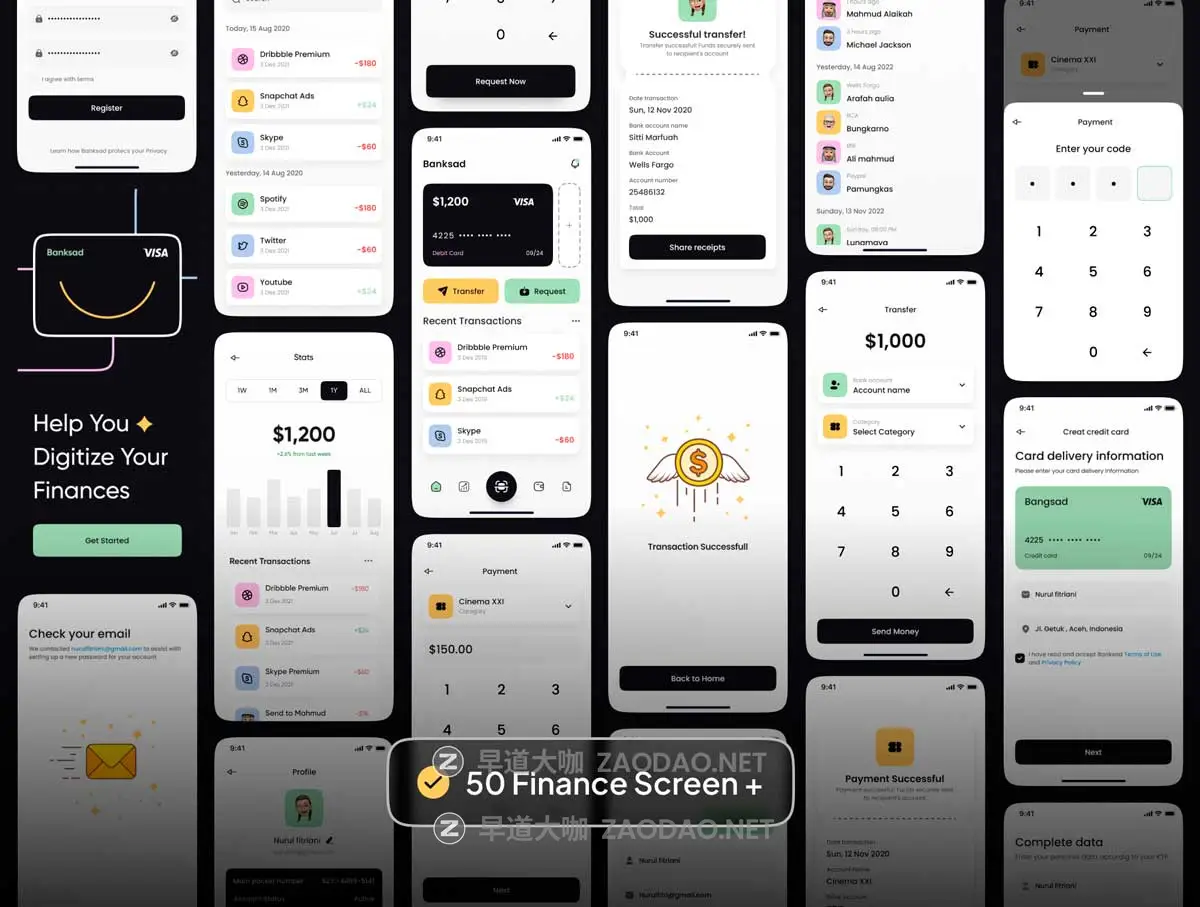50+屏时尚财务管理金融理财电子钱包APP UI界面设计Figma模板套件素材 Banksad – Finance Mobile App UI Kit插图4 50+屏时尚财务管理金融理财电子钱包APP UI界面设计Figma模板套件素材 Banksad – Finance Mobile App UI Kit插图4