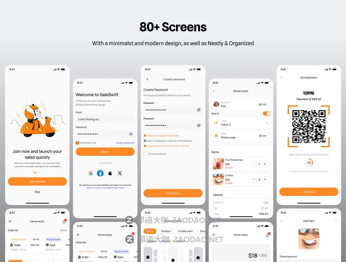 80+屏时尚现代餐厅美食预订外卖送餐软件APP UI界面设计Figma模板套件 SALESWIFT – Point of Sale (POS) UI Kit插图5 80+屏时尚现代餐厅美食预订外卖送餐软件APP UI界面设计Figma模板套件 SALESWIFT – Point of Sale (POS) UI Kit插图5