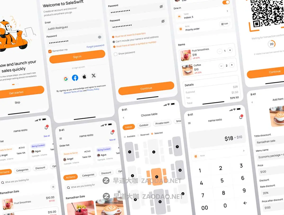 80+屏时尚现代餐厅美食预订外卖送餐软件APP UI界面设计Figma模板套件 SALESWIFT – Point of Sale (POS) UI Kit插图7 80+屏时尚现代餐厅美食预订外卖送餐软件APP UI界面设计Figma模板套件 SALESWIFT – Point of Sale (POS) UI Kit插图7