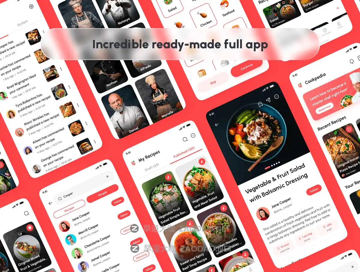 120+屏双配色食谱美食食物烹饪教学软件APP UI界面设计Figma模板套件 Cookpedia – Food Recipe App UI Kit插图2 120+屏双配色食谱美食食物烹饪教学软件APP UI界面设计Figma模板套件 Cookpedia – Food Recipe App UI Kit插图2