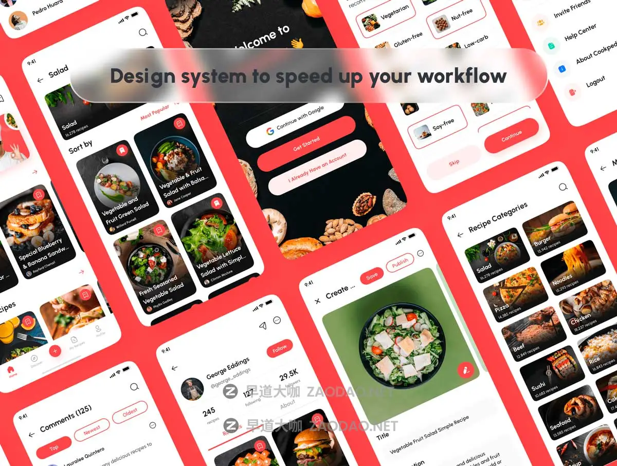 120+屏双配色食谱美食食物烹饪教学软件APP UI界面设计Figma模板套件 Cookpedia – Food Recipe App UI Kit插图3 120+屏双配色食谱美食食物烹饪教学软件APP UI界面设计Figma模板套件 Cookpedia – Food Recipe App UI Kit插图3