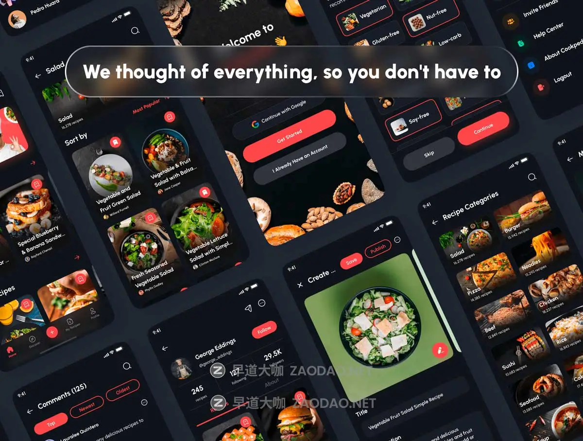 120+屏双配色食谱美食食物烹饪教学软件APP UI界面设计Figma模板套件 Cookpedia – Food Recipe App UI Kit插图4 120+屏双配色食谱美食食物烹饪教学软件APP UI界面设计Figma模板套件 Cookpedia – Food Recipe App UI Kit插图4