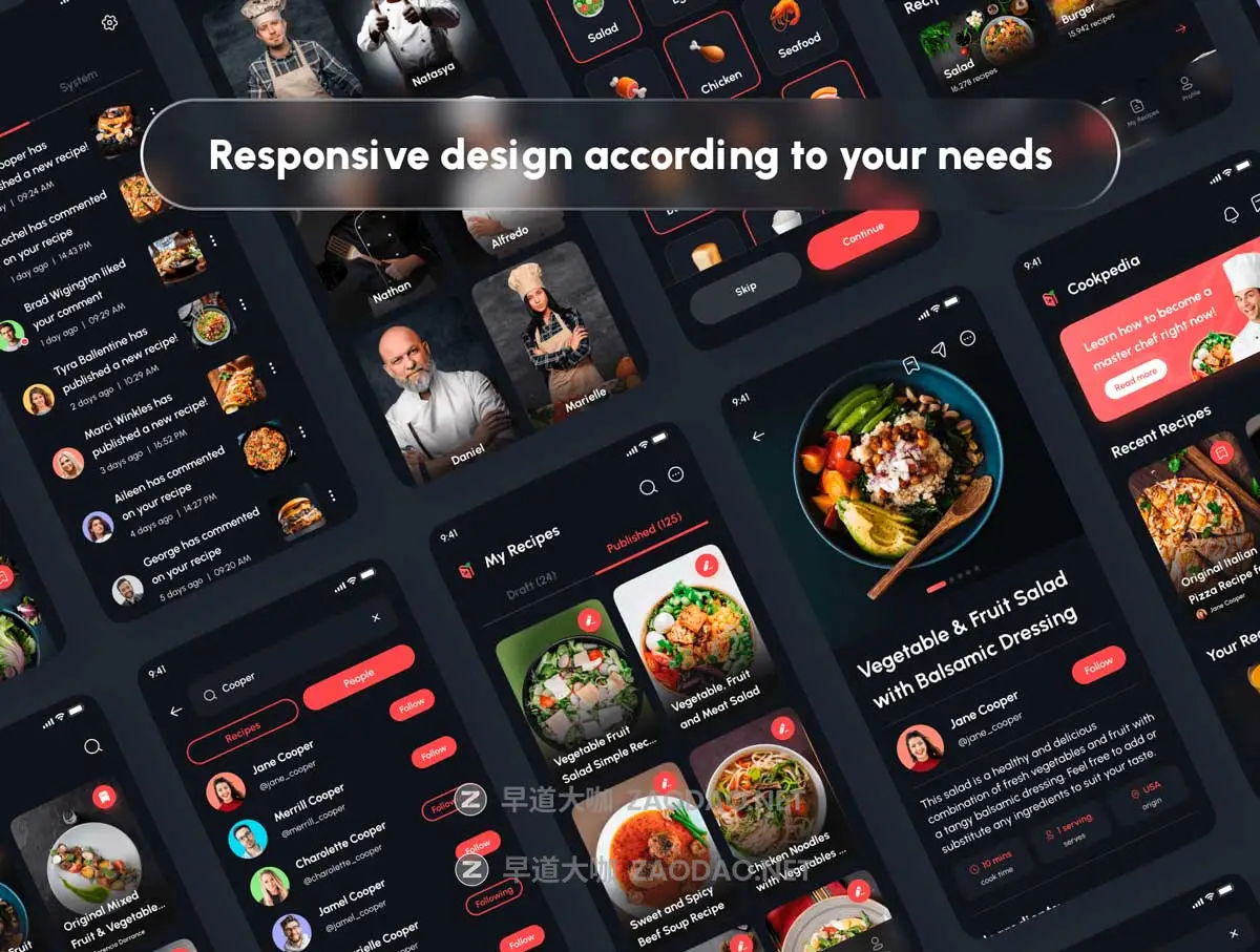 120+屏双配色食谱美食食物烹饪教学软件APP UI界面设计Figma模板套件 Cookpedia – Food Recipe App UI Kit插图5 120+屏双配色食谱美食食物烹饪教学软件APP UI界面设计Figma模板套件 Cookpedia – Food Recipe App UI Kit插图5