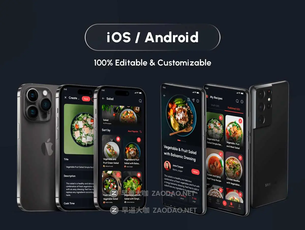 120+屏双配色食谱美食食物烹饪教学软件APP UI界面设计Figma模板套件 Cookpedia – Food Recipe App UI Kit插图6 120+屏双配色食谱美食食物烹饪教学软件APP UI界面设计Figma模板套件 Cookpedia – Food Recipe App UI Kit插图6