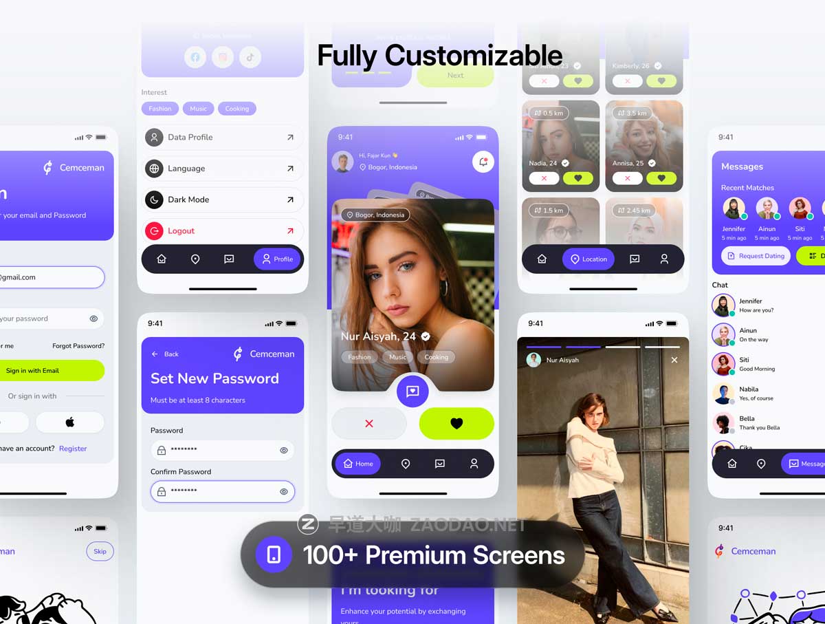 100+屏双配色时尚约会交友社交流媒体APP UI界面设计Figma模板套件 Cemceman – Dating & Social Mobile App UI Kit插图5 100+屏双配色时尚约会交友社交流媒体APP UI界面设计Figma模板套件 Cemceman – Dating & Social Mobile App UI Kit插图5