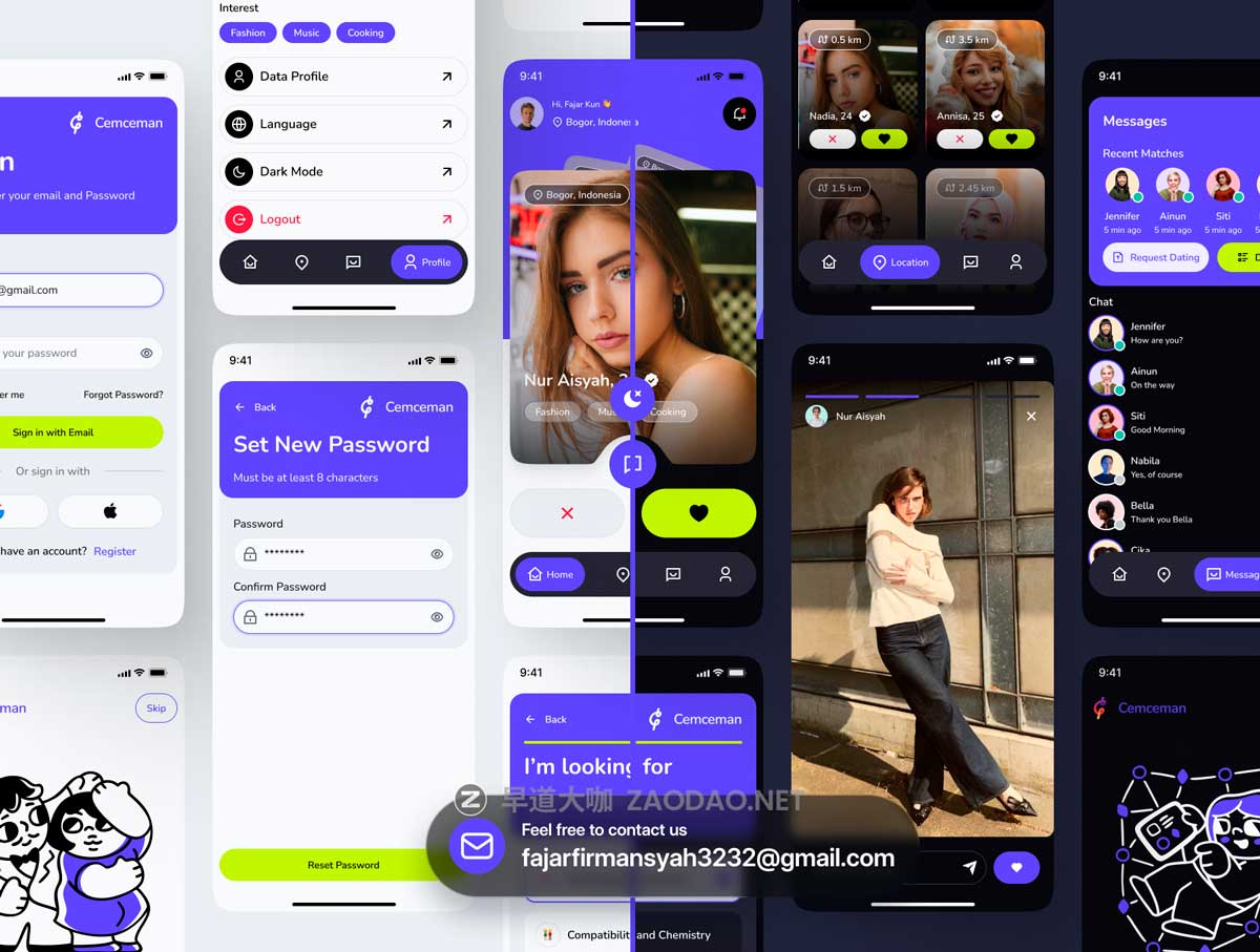 100+屏双配色时尚约会交友社交流媒体APP UI界面设计Figma模板套件 Cemceman – Dating & Social Mobile App UI Kit插图4 100+屏双配色时尚约会交友社交流媒体APP UI界面设计Figma模板套件 Cemceman – Dating & Social Mobile App UI Kit插图4