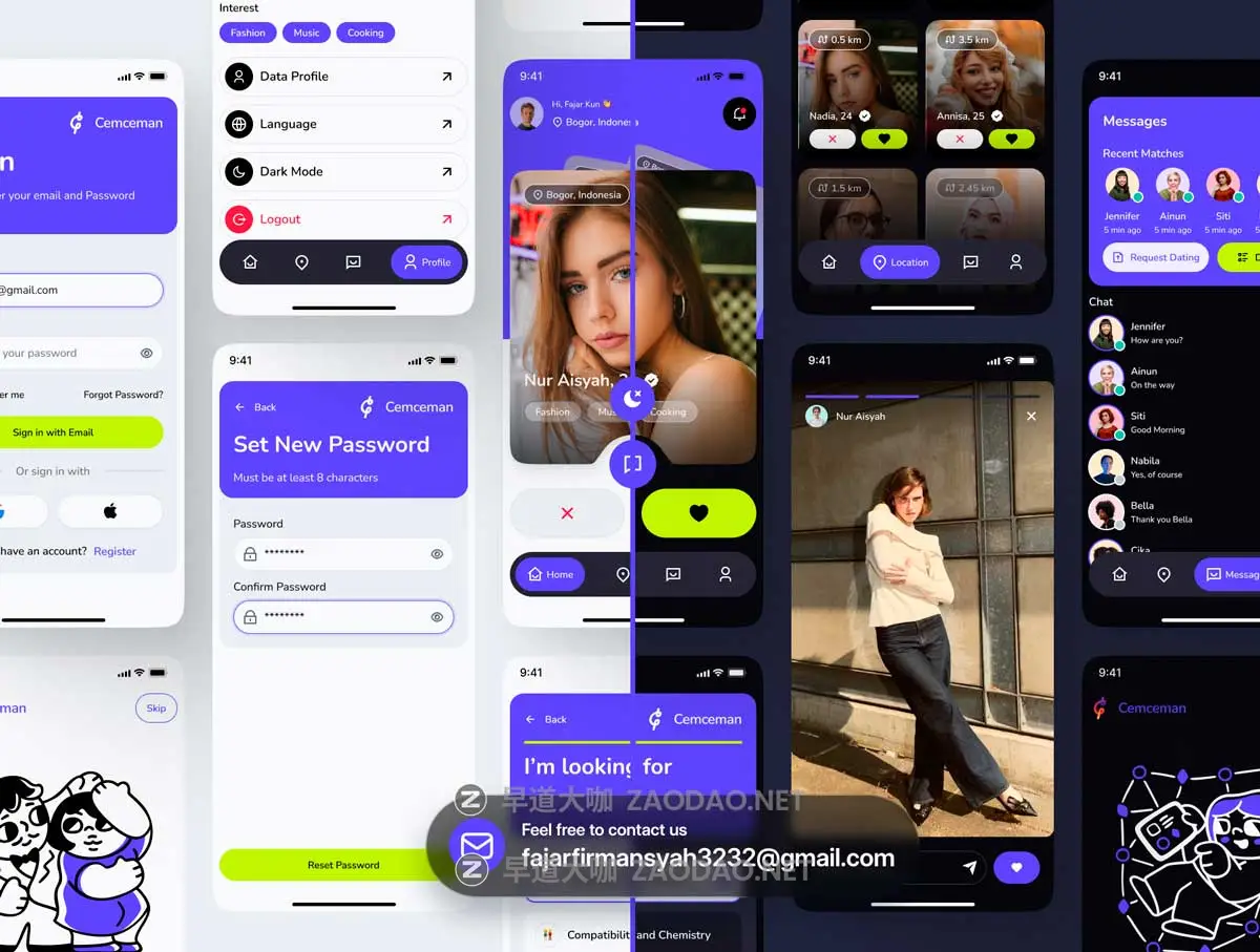 100+屏双配色时尚约会交友社交流媒体APP UI界面设计Figma模板套件 Cemceman – Dating & Social Mobile App UI Kit插图4 100+屏双配色时尚约会交友社交流媒体APP UI界面设计Figma模板套件 Cemceman – Dating & Social Mobile App UI Kit插图4