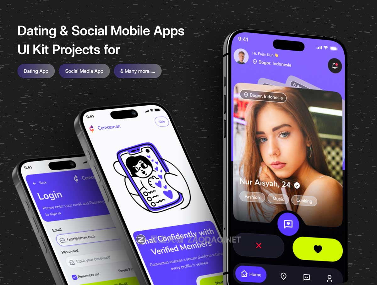 100+屏双配色时尚约会交友社交流媒体APP UI界面设计Figma模板套件 Cemceman – Dating & Social Mobile App UI Kit插图6 100+屏双配色时尚约会交友社交流媒体APP UI界面设计Figma模板套件 Cemceman – Dating & Social Mobile App UI Kit插图6