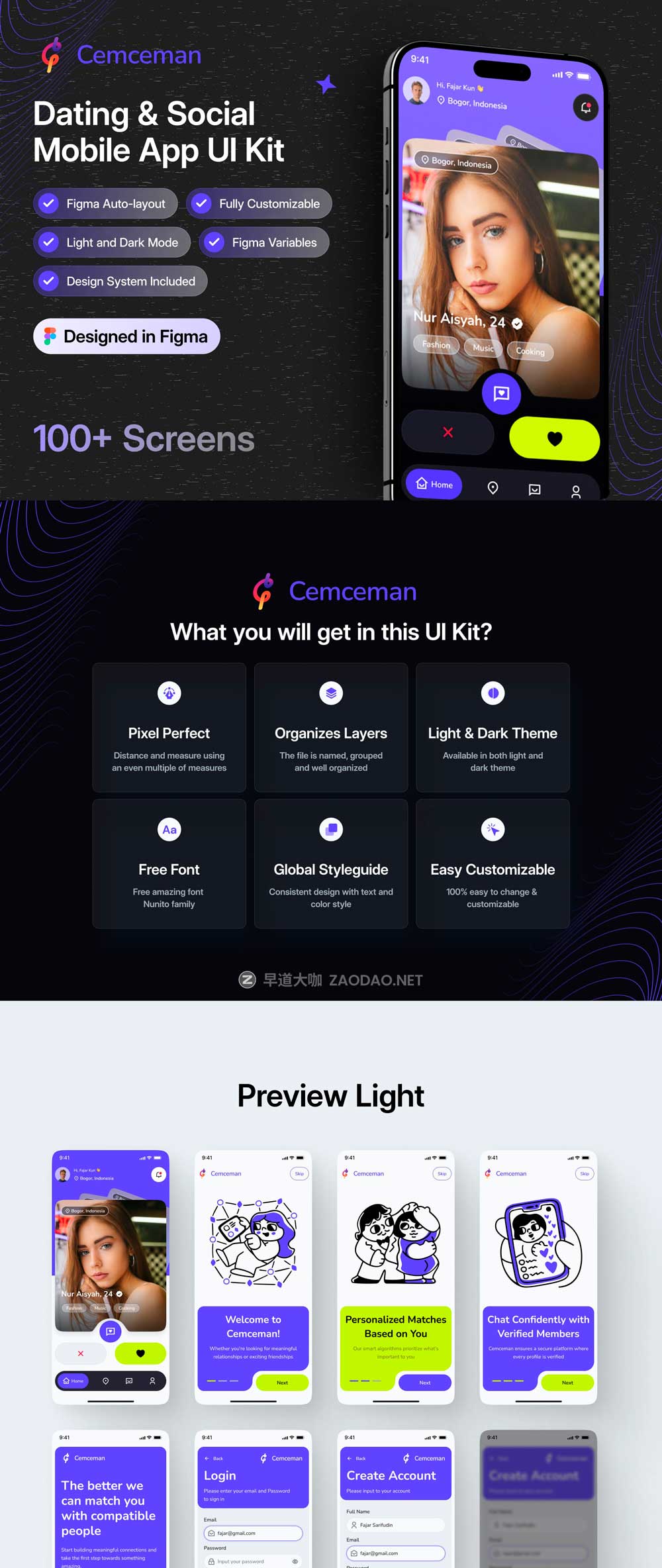 100+屏双配色时尚约会交友社交流媒体APP UI界面设计Figma模板套件 Cemceman – Dating & Social Mobile App UI Kit插图8 100+屏双配色时尚约会交友社交流媒体APP UI界面设计Figma模板套件 Cemceman – Dating & Social Mobile App UI Kit插图8