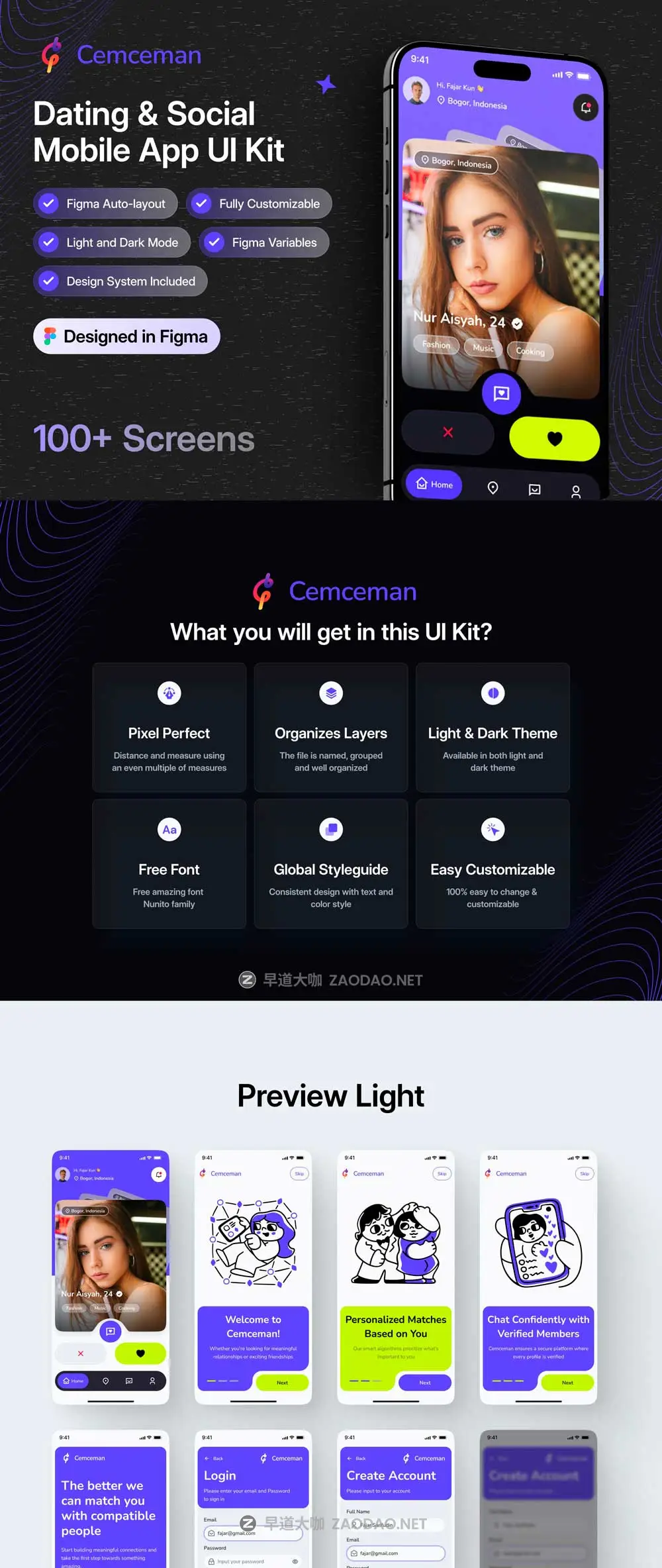 100+屏双配色时尚约会交友社交流媒体APP UI界面设计Figma模板套件 Cemceman – Dating & Social Mobile App UI Kit插图8 100+屏双配色时尚约会交友社交流媒体APP UI界面设计Figma模板套件 Cemceman – Dating & Social Mobile App UI Kit插图8