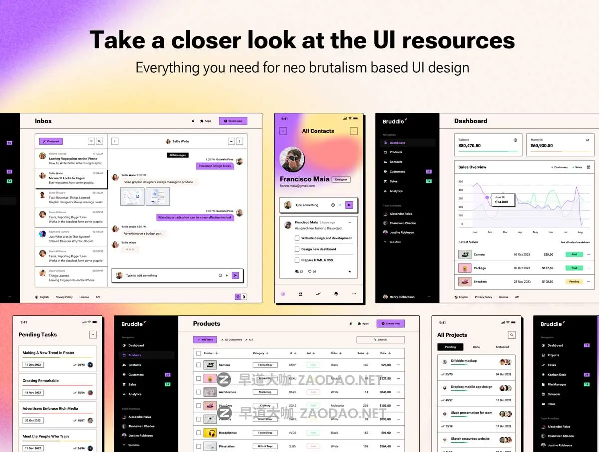 360+屏新野蛮主义SaaS电商服务仪表盘用户界面WEB UI设计模板Figma/Sketch格式素材 Bruddle – Neo brutalism UI kit for SaaS Dashboards插图8 360+屏新野蛮主义SaaS电商服务仪表盘用户界面WEB UI设计模板Figma/Sketch格式素材 Bruddle – Neo brutalism UI kit for SaaS Dashboards插图8