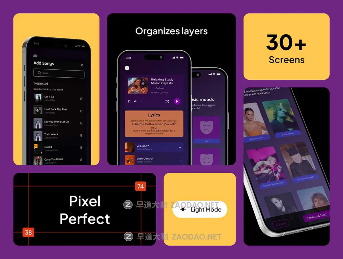 30+屏高级音乐流媒体歌曲播放器APP UI界面设计Figma模板素材 OnBeat – Music Listening & Streaming App插图1 30+屏高级音乐流媒体歌曲播放器APP UI界面设计Figma模板素材 OnBeat – Music Listening & Streaming App插图1