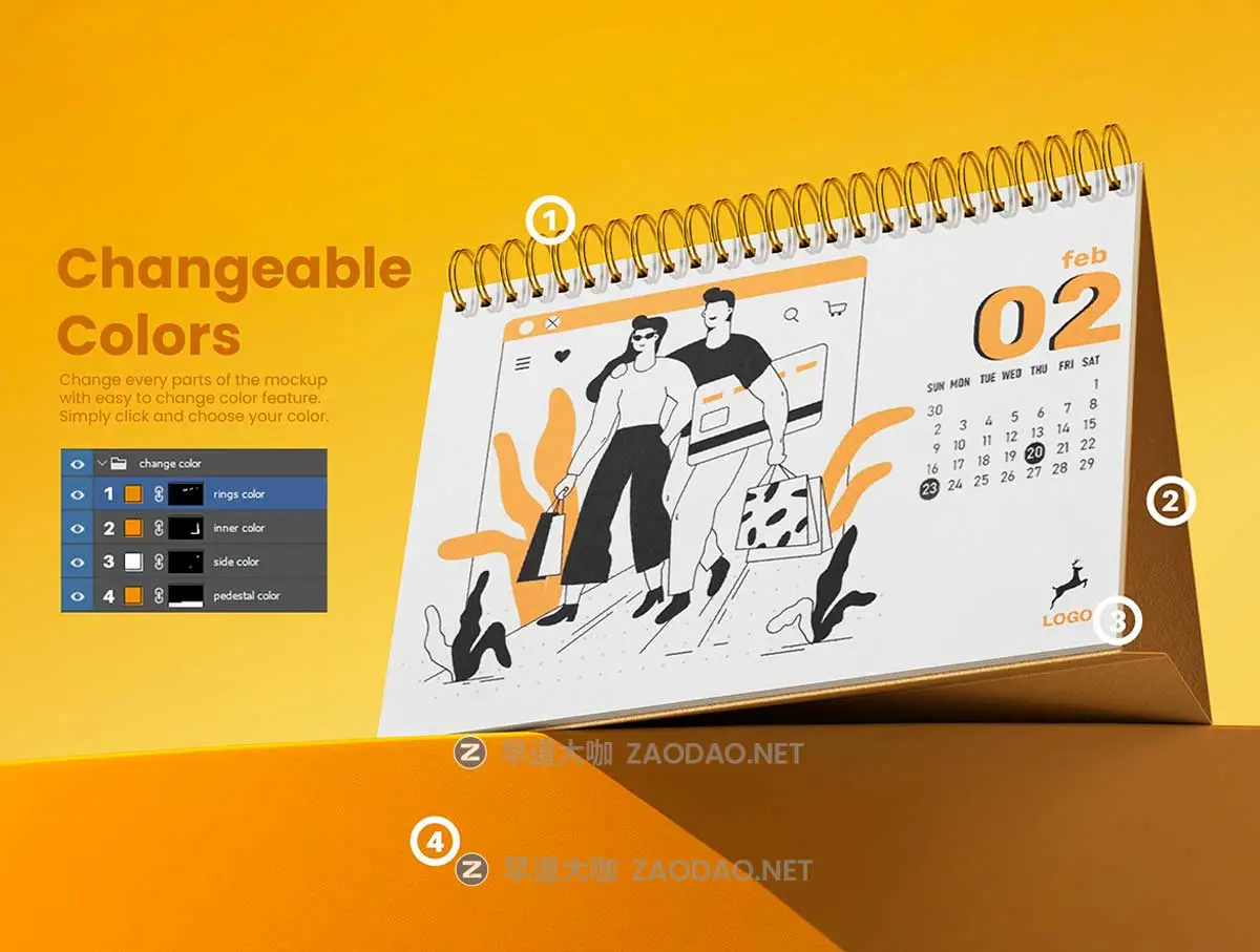 8款逼真A5横版台历日历个人作品集设计展示PS贴图样机MOCKUP模板素材 A5 Landscape Desk Calendar PSD Mockup Set插图2 8款逼真A5横版台历日历个人作品集设计展示PS贴图样机MOCKUP模板素材 A5 Landscape Desk Calendar PSD Mockup Set插图2