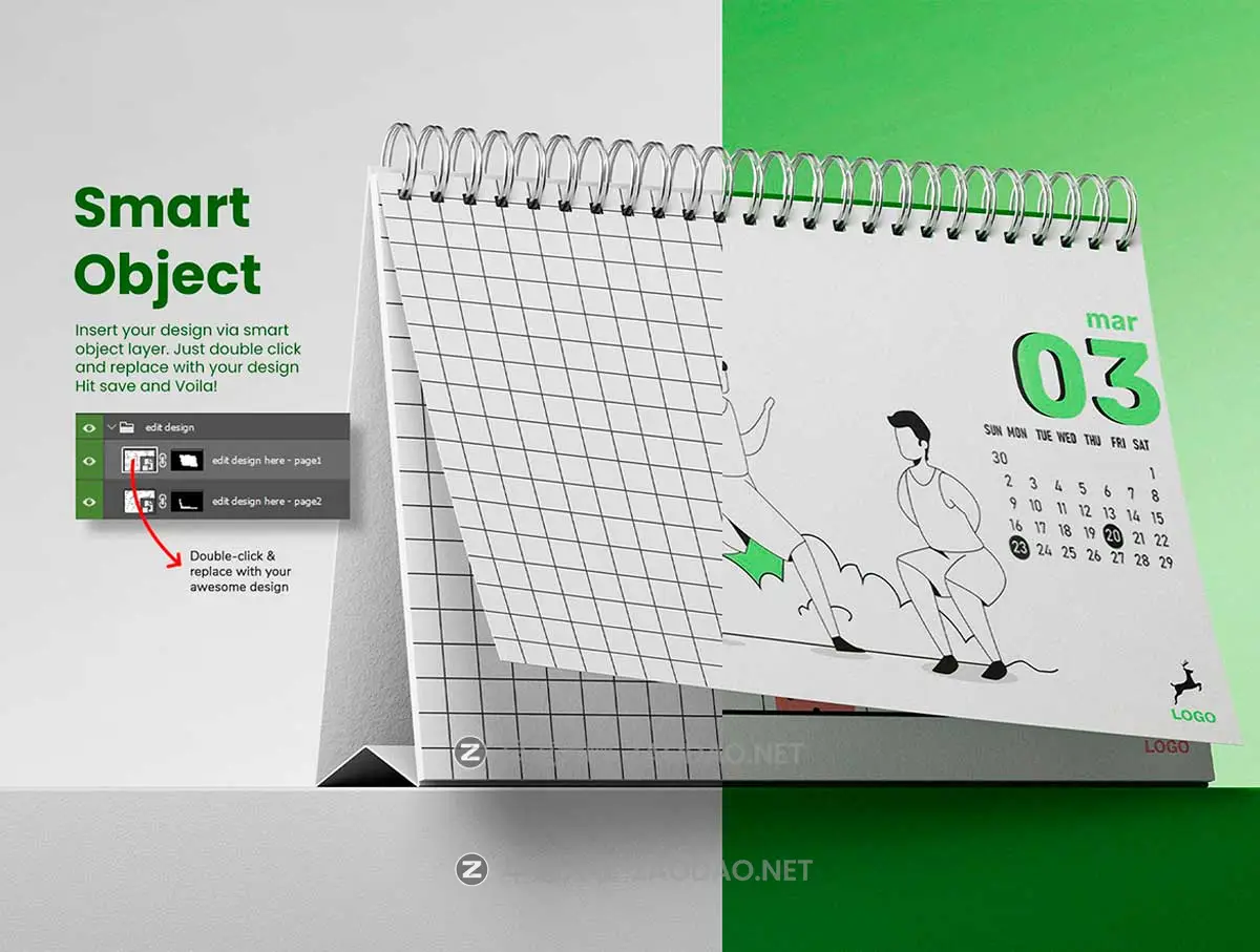 8款逼真A5横版台历日历个人作品集设计展示PS贴图样机MOCKUP模板素材 A5 Landscape Desk Calendar PSD Mockup Set插图3 8款逼真A5横版台历日历个人作品集设计展示PS贴图样机MOCKUP模板素材 A5 Landscape Desk Calendar PSD Mockup Set插图3