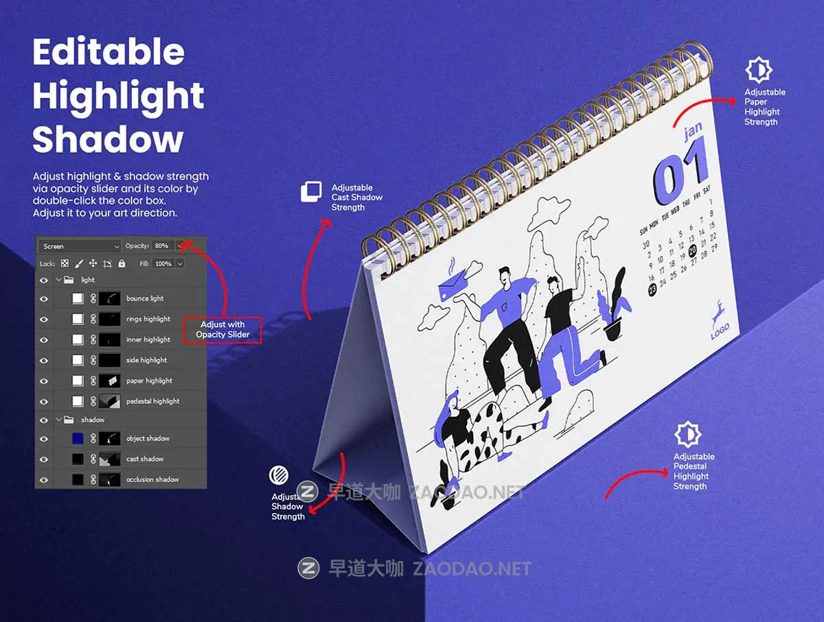 8款逼真A5横版台历日历个人作品集设计展示PS贴图样机MOCKUP模板素材 A5 Landscape Desk Calendar PSD Mockup Set插图4 8款逼真A5横版台历日历个人作品集设计展示PS贴图样机MOCKUP模板素材 A5 Landscape Desk Calendar PSD Mockup Set插图4