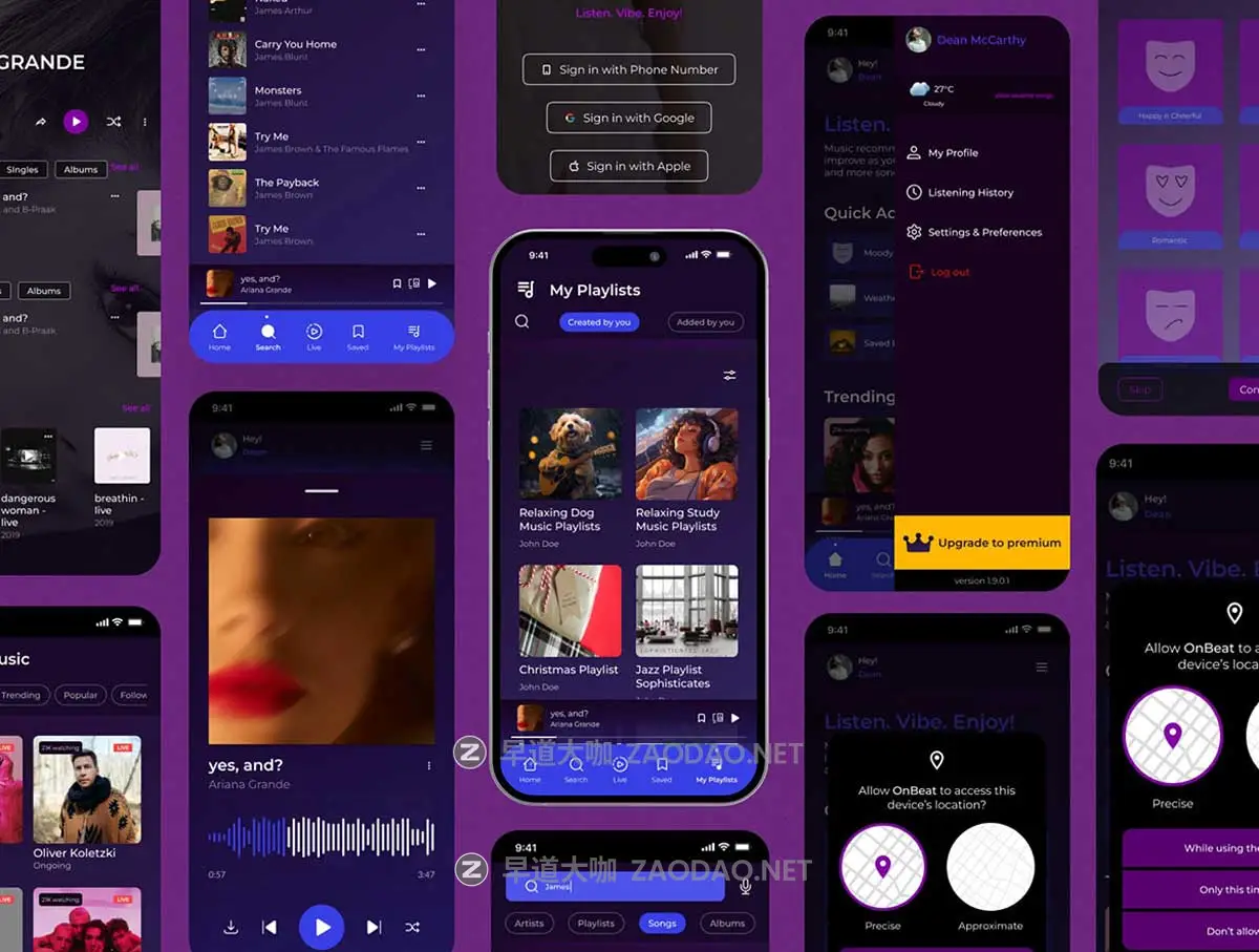30+屏高级音乐流媒体歌曲播放器APP UI界面设计Figma模板素材 OnBeat – Music Listening & Streaming App插图5 30+屏高级音乐流媒体歌曲播放器APP UI界面设计Figma模板素材 OnBeat – Music Listening & Streaming App插图5