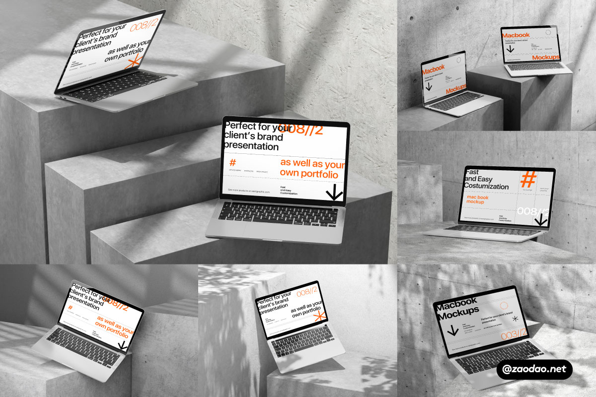 10款混凝土背景阴影UI广告设计苹果电脑MacBook笔记本展示PS贴图样机模板 10 PSD Minimalist MacBook Mockup插图