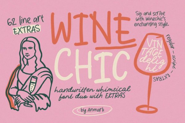 现代极简品牌海报徽标设计手写英文字体安装包 WineChic — Handwriting Font & Extras