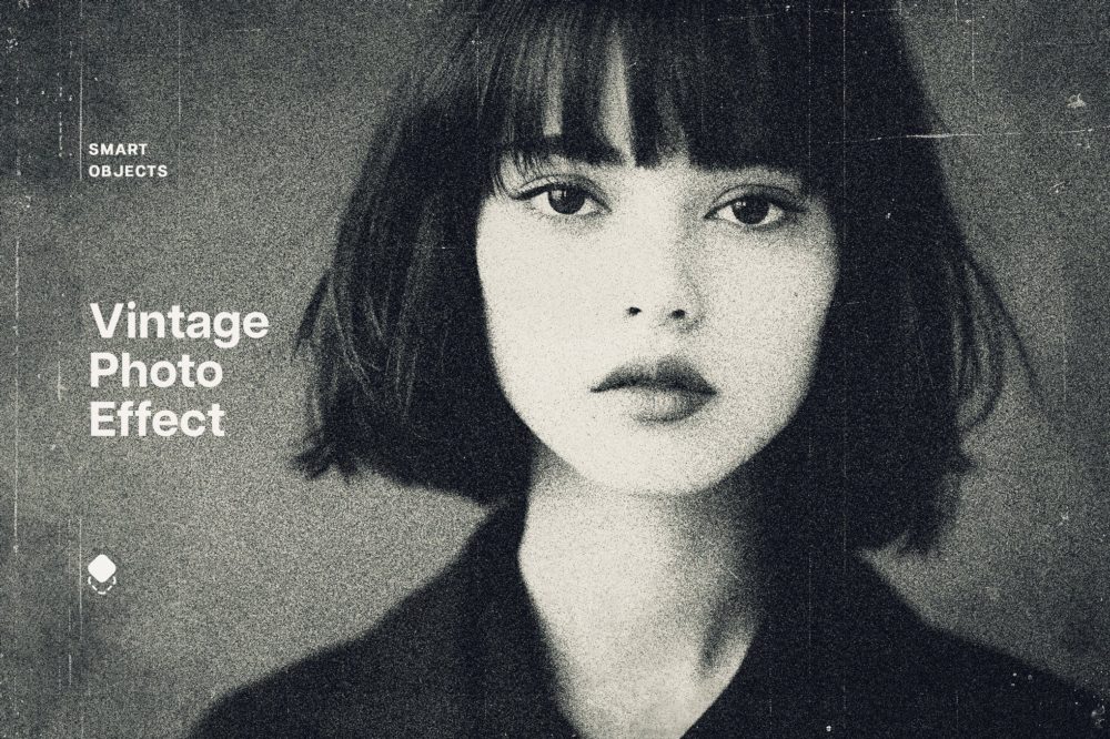 复古黑色划痕粒状老式照片效果ps特效滤镜样机 Vintage Noir Photo Effect插图