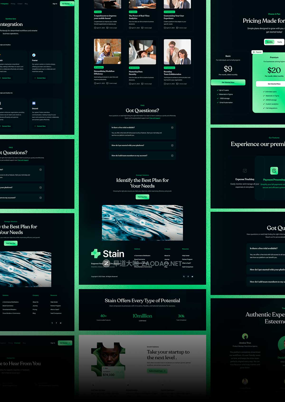 26+屏暗黑系SaaS数字网络服务平台网站界面WEB UI设计Figma模板素材 Stain – Saas Website Template插图8 26+屏暗黑系SaaS数字网络服务平台网站界面WEB UI设计Figma模板素材 Stain – Saas Website Template插图8