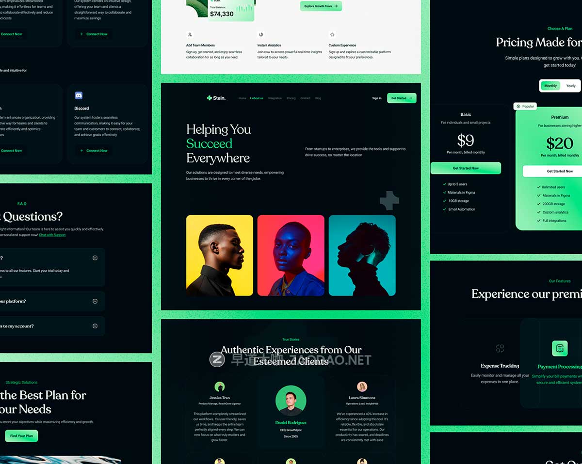 26+屏暗黑系SaaS数字网络服务平台网站界面WEB UI设计Figma模板素材 Stain – Saas Website Template插图3 26+屏暗黑系SaaS数字网络服务平台网站界面WEB UI设计Figma模板素材 Stain – Saas Website Template插图3