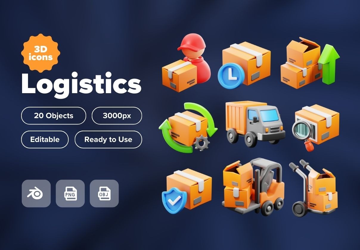 20款高级快递物流配送送货3D插图图标Icons设计Blender/PNG格式素材 3D Logistics插图 20款高级快递物流配送送货3D插图图标Icons设计Blender/PNG格式素材 3D Logistics插图