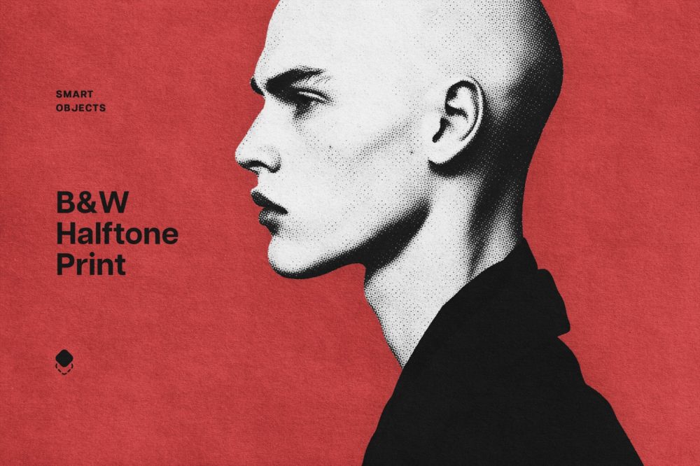 复古半色调老式漫画打印照片效果ps特效滤镜样机 B&W Halftone Print Effect插图