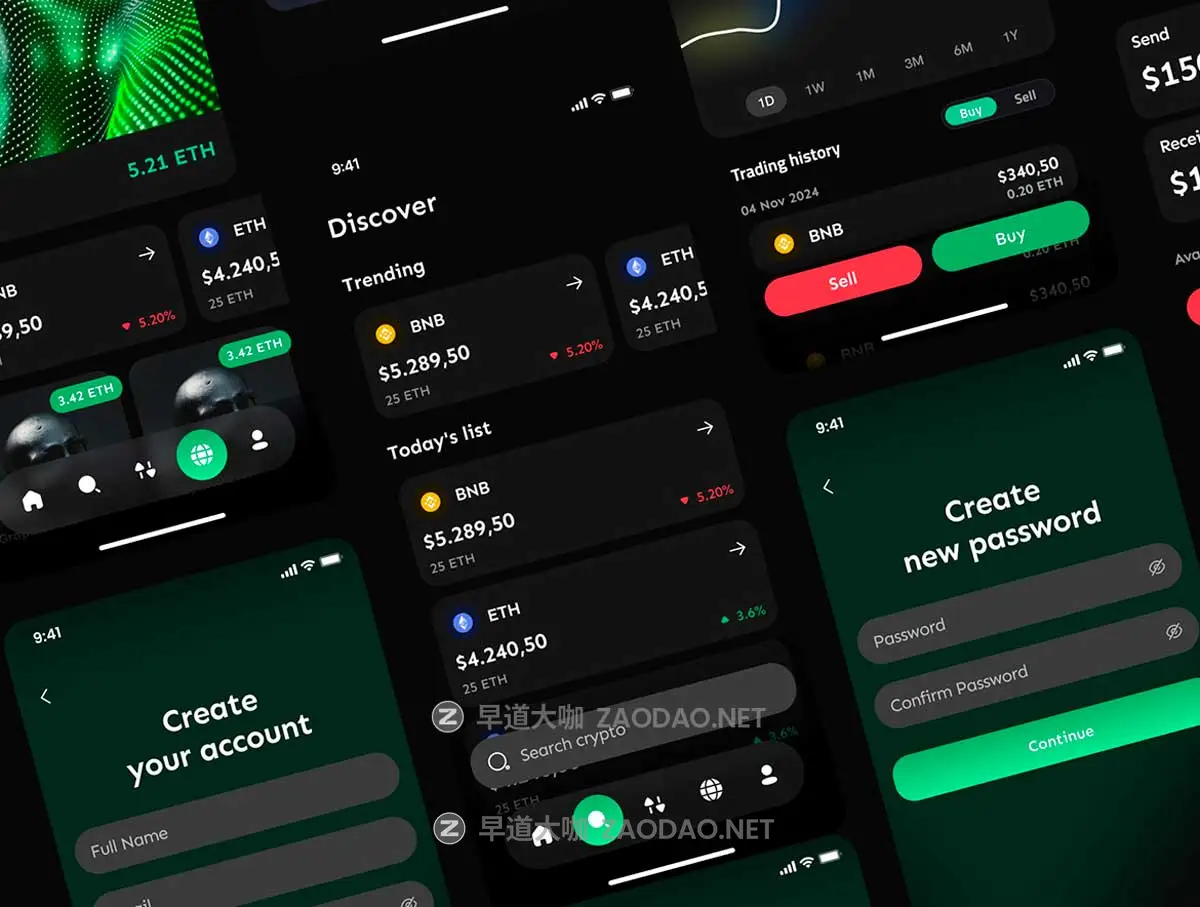 18屏暗黑系金融理财股票基金加密钱包APP UI界面设计Figma模板套件 Crypto Wallet Premium UI Kits App插图4 18屏暗黑系金融理财股票基金加密钱包APP UI界面设计Figma模板套件 Crypto Wallet Premium UI Kits App插图4