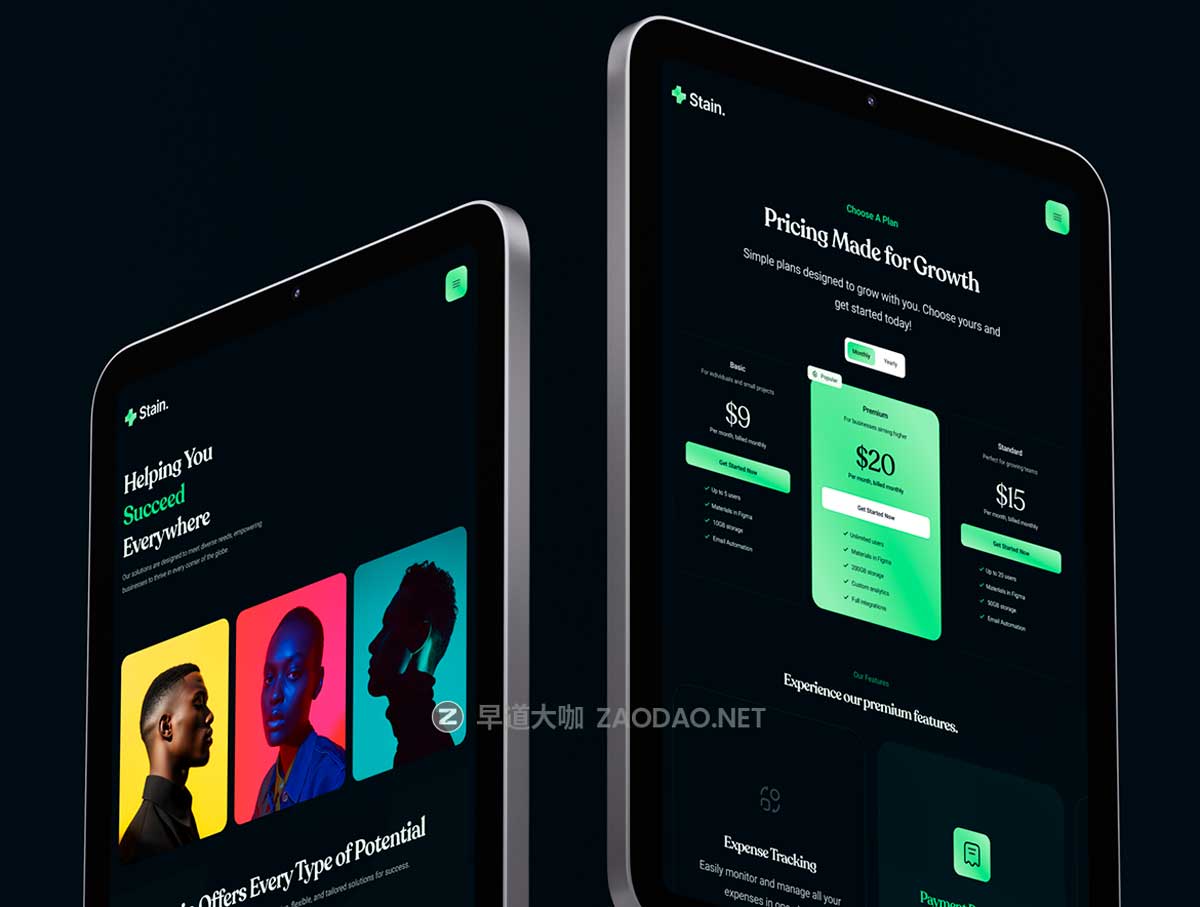 26+屏暗黑系SaaS数字网络服务平台网站界面WEB UI设计Figma模板素材 Stain – Saas Website Template插图4 26+屏暗黑系SaaS数字网络服务平台网站界面WEB UI设计Figma模板素材 Stain – Saas Website Template插图4