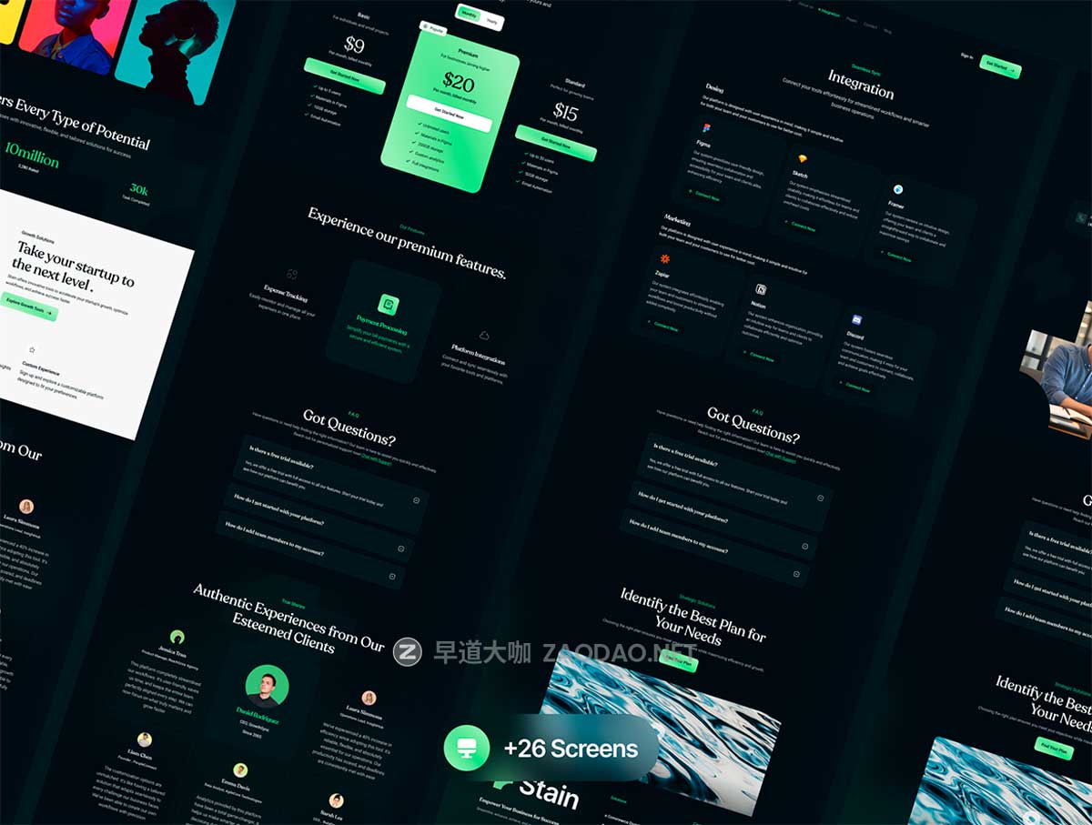26+屏暗黑系SaaS数字网络服务平台网站界面WEB UI设计Figma模板素材 Stain – Saas Website Template插图2 26+屏暗黑系SaaS数字网络服务平台网站界面WEB UI设计Figma模板素材 Stain – Saas Website Template插图2