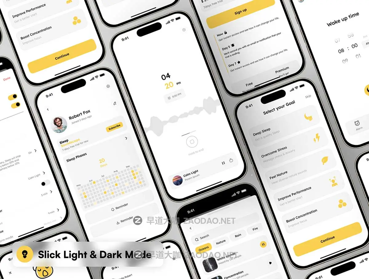140+屏双配色睡眠音乐计时器跟踪器应用程序APP UI界面设计Figma模板 Sleepy – Sleep Soundscape App插图4 140+屏双配色睡眠音乐计时器跟踪器应用程序APP UI界面设计Figma模板 Sleepy – Sleep Soundscape App插图4