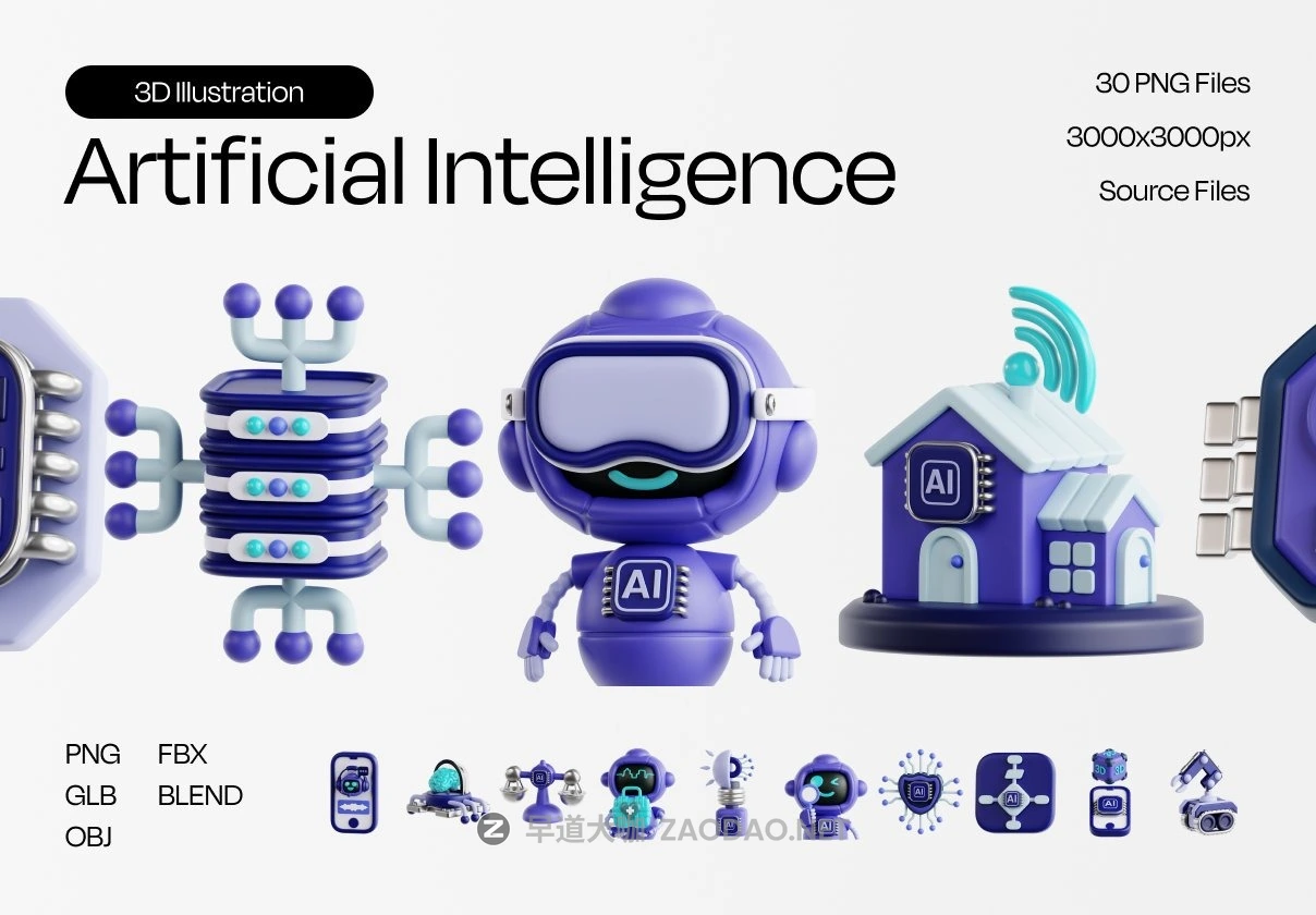 30款3D质感AI人工智能机器人插图图标Icons设计Blender/PNG/OBJ格式素材 Artificial Intelligence Essential 3D Illustration插图 30款3D质感AI人工智能机器人插图图标Icons设计Blender/PNG/OBJ格式素材 Artificial Intelligence Essential 3D Illustration插图