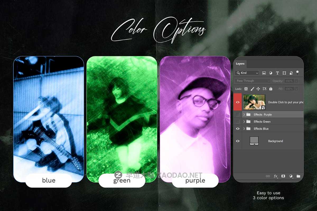 潮流动感模糊划痕做旧前卫颗粒燥点照片效果PS特效滤镜插件样机 Blurred Photo Effect插图2