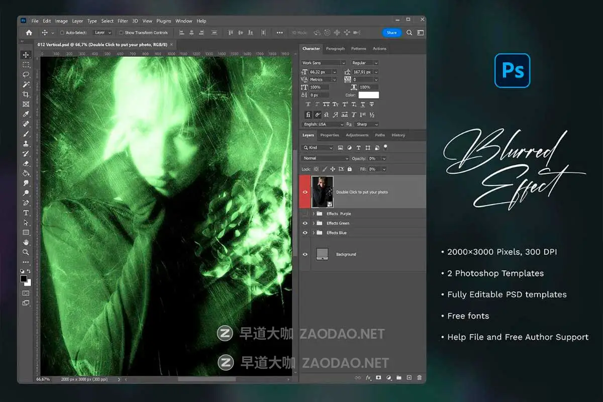 潮流动感模糊划痕做旧前卫颗粒燥点照片效果PS特效滤镜插件样机 Blurred Photo Effect插图4 潮流动感模糊划痕做旧前卫颗粒燥点照片效果PS特效滤镜插件样机 Blurred Photo Effect插图4