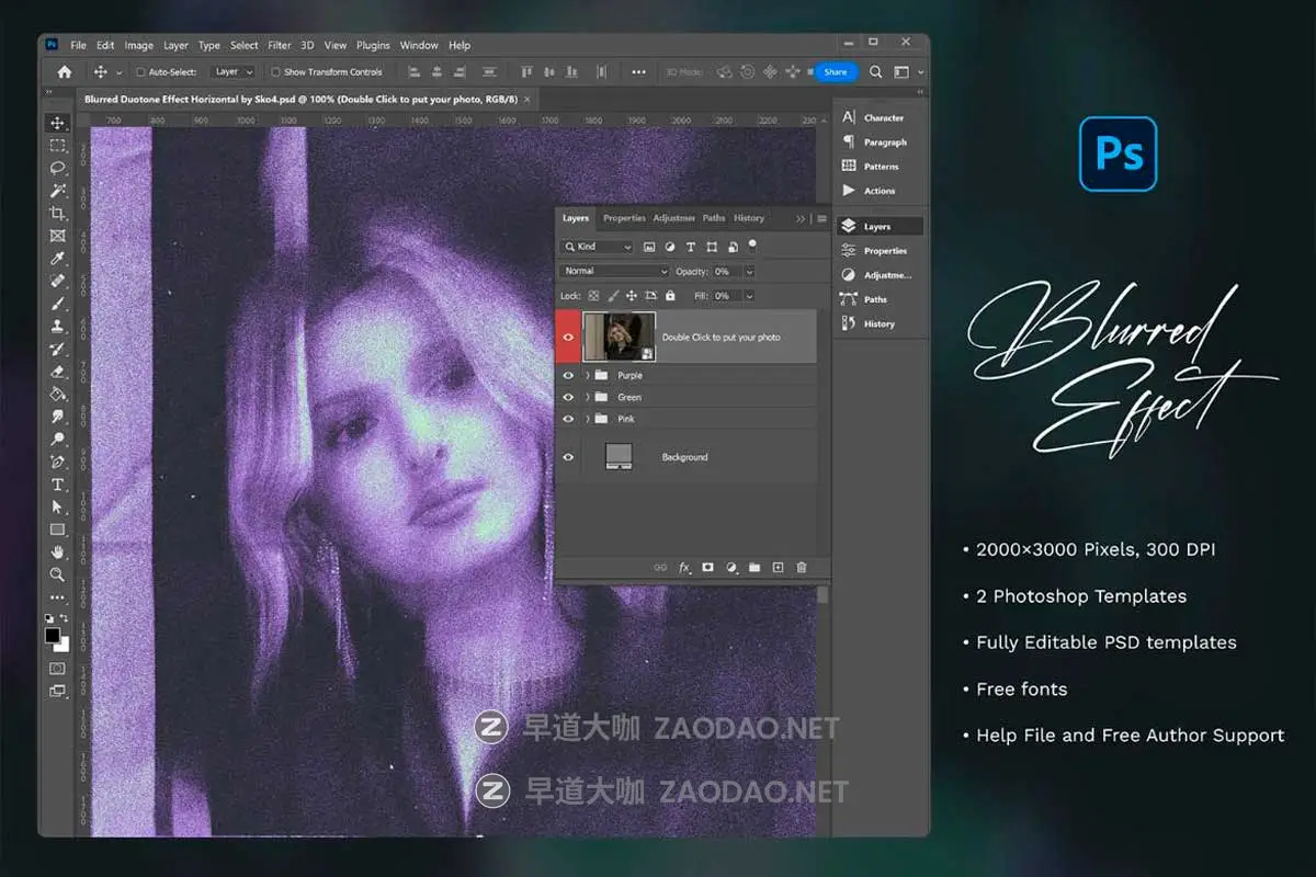 前卫动感模糊颗粒燥点肌理纹理潮流抽象艺术照片效果PS特效滤镜插件样机模板 Blurred Duotone Effect by Sko4插图5 前卫动感模糊颗粒燥点肌理纹理潮流抽象艺术照片效果PS特效滤镜插件样机模板 Blurred Duotone Effect by Sko4插图5