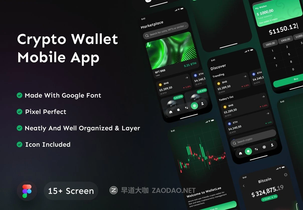 18屏暗黑系金融理财股票基金加密钱包APP UI界面设计Figma模板套件 Crypto Wallet Premium UI Kits App插图 18屏暗黑系金融理财股票基金加密钱包APP UI界面设计Figma模板套件 Crypto Wallet Premium UI Kits App插图