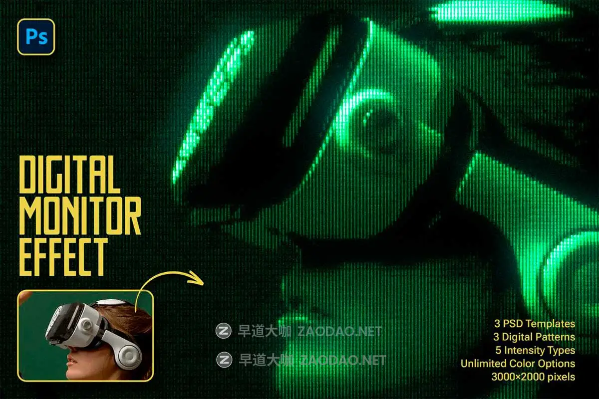 复古CRT赛博朋克像素颗粒LED屏幕照片效果PS修图特效滤镜插件设计素材 Digital Monitor Photo Effect插图1 复古CRT赛博朋克像素颗粒LED屏幕照片效果PS修图特效滤镜插件设计素材 Digital Monitor Photo Effect插图1
