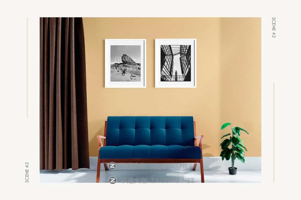 时尚室内客厅挂画海报艺术品设计PS展示效果图相框样机模板素材 Frames in Living Room Mockup插图2 时尚室内客厅挂画海报艺术品设计PS展示效果图相框样机模板素材 Frames in Living Room Mockup插图2