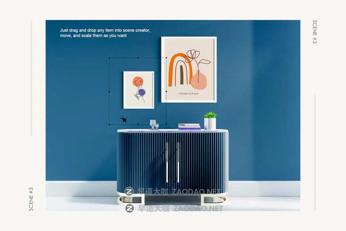 时尚室内客厅挂画海报艺术品设计PS展示效果图相框样机模板素材 Frames in Living Room Mockup插图1 时尚室内客厅挂画海报艺术品设计PS展示效果图相框样机模板素材 Frames in Living Room Mockup插图1