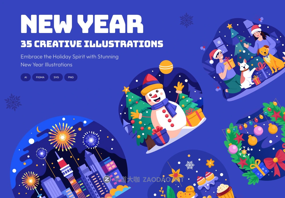 35幅创意2025年圣诞节新年节日庆祝场景手绘插画AI/Figma矢量设计素材 Happy New Year Illustration Pack插图 35幅创意2025年圣诞节新年节日庆祝场景手绘插画AI/Figma矢量设计素材 Happy New Year Illustration Pack插图