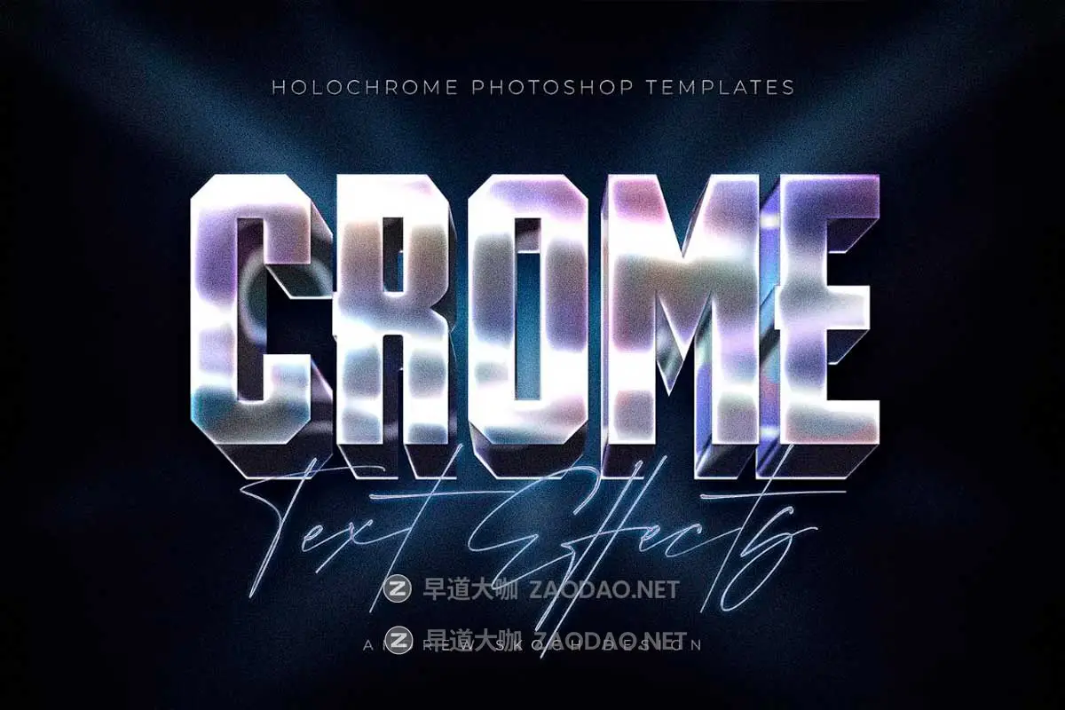 8款全息渐变金属镀铬现代未来3D立体海报标题Logo设计PS特效滤镜样机模板 Holochrome Text and Logo Effects插图6 8款全息渐变金属镀铬现代未来3D立体海报标题Logo设计PS特效滤镜样机模板 Holochrome Text and Logo Effects插图6