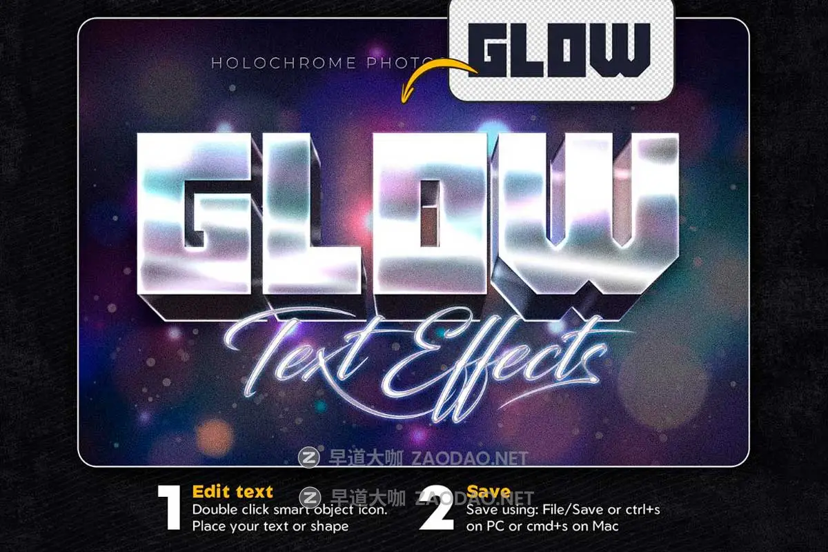 8款全息渐变金属镀铬现代未来3D立体海报标题Logo设计PS特效滤镜样机模板 Holochrome Text and Logo Effects插图9 8款全息渐变金属镀铬现代未来3D立体海报标题Logo设计PS特效滤镜样机模板 Holochrome Text and Logo Effects插图9